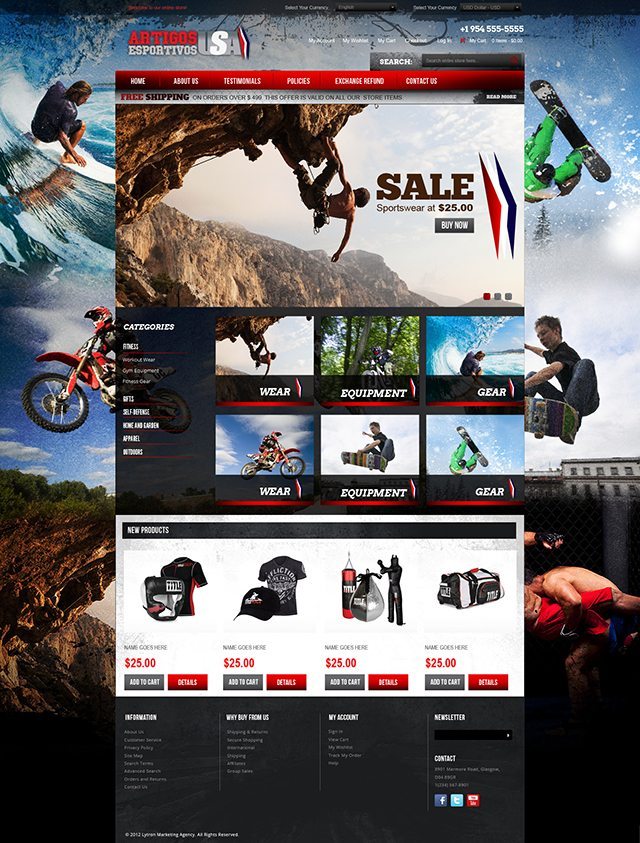 Extreme Sports Shopping Cart Web Design
